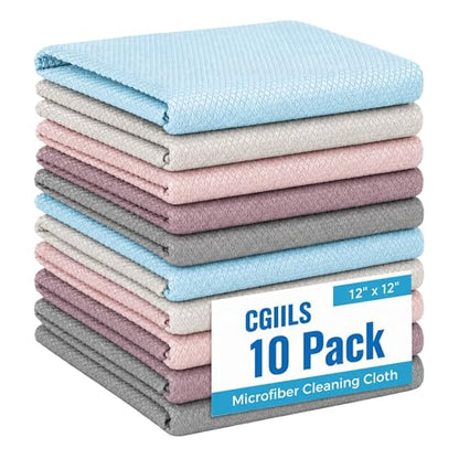 Magic Fish Scale Glass Cleaning Cloths 10 Pack, 12x12 Streak Free Lint Free Microfiber Rags for Car Windows Mirrors Stainless Steel