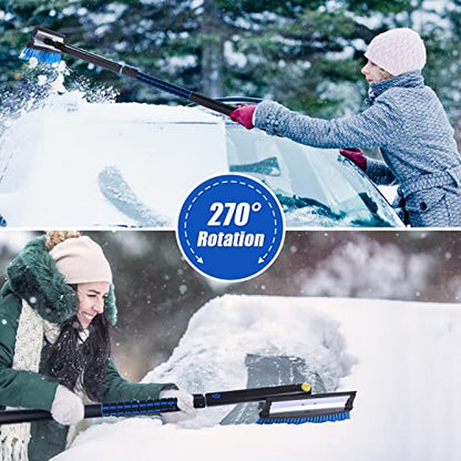 SEG Direct 50" Extendable Snow Brush Ice Scraper Combination with Foam Grip Handle Auto Window Windshield Snow Removal Tool for Car SUV RV Truck, Black and Blue