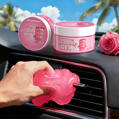 ColorCoral 2 Pack Car Cleaning Gel Reusable Auto Slime Cleaner,Rose Scent Dust Cleaning Gel Keyboard Slime for Car Interior Air Vent Cleaner, Auto Detailing kit Tools Accessories,Gifts for Men Women - color: Pink