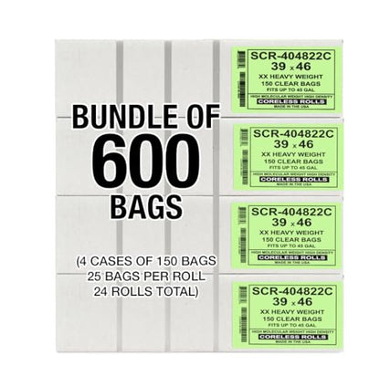 Aluf Plastics 45 Gallon 22 Micron (eq) Premium Clear Trash Bags - 39" x 46" For Office, Kitchen, Bathroom, Commercial, Janitorial, Industrial, & Hospitality (Pack of 600) - color: Clear, style: 45 Gal, 22 Micron Equiv, 600 Count