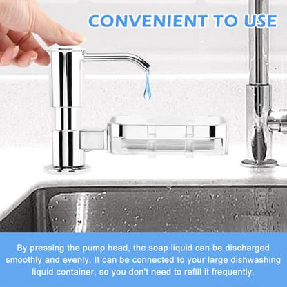 Built-in Kitchen Sink Soap Dispenser With 40" Extension Tube Kit and Storage Basket, Liquid Pump, No Need to Refill Little Bottle (Silver) - color: Silver Color