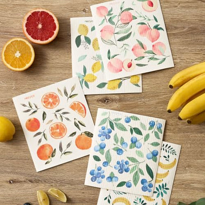 RECYCO Swedish Dishcloths for Kitchen | 5 Pack Washable Dish Rags | Cellulose Reusable Cleaning Paper Towels | Absorbent Counter Dish Cloth Sponge Kitchen Wipes, 8" L x 7" W - color: Fruitful Foliage-5 Pack