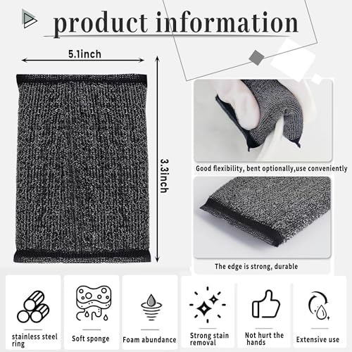 Steel Wool Scrubber Dish Sponges - Kitchen Scrubbing Pads Pot Scrubber for Kitchen Non Scratch, Soft and Fast sponges for Cleaning (6 Pack) - color: Black