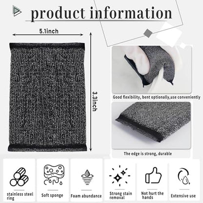 Steel Wool Scrubber Dish Sponges - Kitchen Scrubbing Pads Pot Scrubber for Kitchen Non Scratch, Soft and Fast sponges for Cleaning (6 Pack) - color: Black