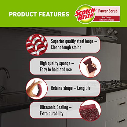 Scotch-Brite Power Scrub with Steel mesh for Utensil Cleaning- for Tough Stain Removal- Pack 5
