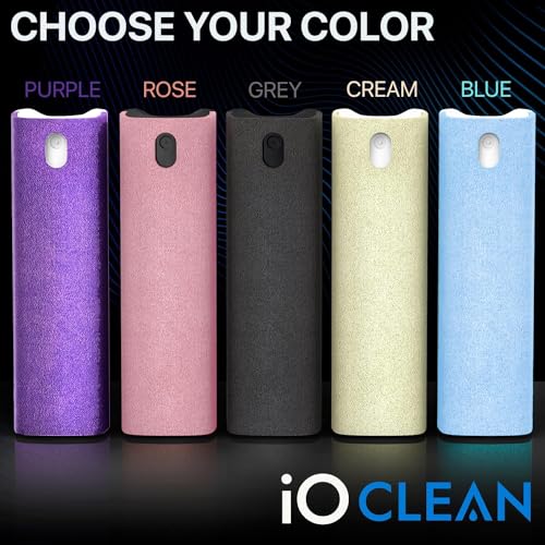 IO CLEAN Mini Screen Cleaner Spray – Finger Proof Screen Cleaner for Smartphones, iPads, MacBooks, Laptops, Car Screens, Touchscreens – 3 in1 Mist Cleaner, Microfiber Cloth and Protective Cover (Grey) - color: Grey