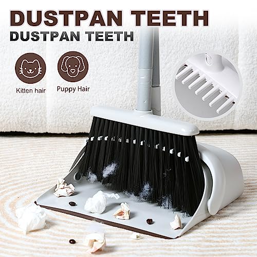 54" Long Handled Broom and Dustpan Set - Perfect Dust Pan and Brush Combo for Efficient Cleaning, Brown and White - color: Brown and White