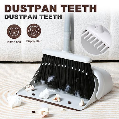54" Long Handled Broom and Dustpan Set - Perfect Dust Pan and Brush Combo for Efficient Cleaning, Brown and White - color: Brown and White