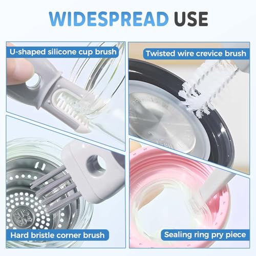 360° Flexible Silicone Bottle Brush with Long Handle, New Bottle Cleaning Brush, Deep Cleaning Brush for Narrow Neck Bottles Silicone Bottle Brush (White+Gray) - color: White+gray