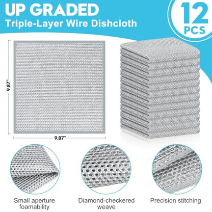 10 Pcs New Upgraded 3 Layers Non Scratch Wire Dishcloth, Multipurpose Wire Steel Wool Scrubber, Wet & Dry for Cookware, Sinks, Dishes, Stoves & Fireplaces 9.87“ x 9.87” - size: 9.87x9.87-10pcs