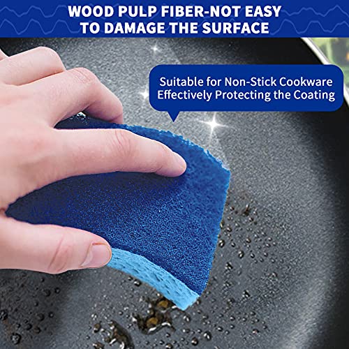 CELOX 12 Pack Non-Scratch Dish Sponge, Dual Sided Kitchen Sponges for Dishes, Long Lasting Dishwashing Household Cleaning Sponges for Kitchen, Easy to Dry and Reusable - color: Blue and Blue - S