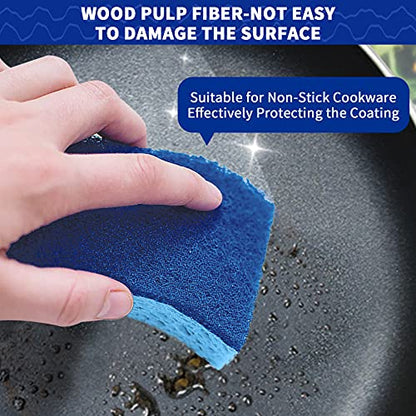 CELOX 12 Pack Dual Sided Non-Scratch Dish Sponge and 2 Set Compact Toilet Brush with Breathable Ventilation Stand Base