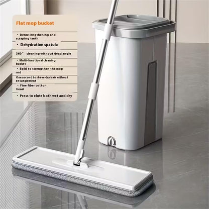 Mop and Bucket Set with AUTO Pump, 3-Zone Separate Dirty and Clean Water, Flat Mop and Bucket System with Wringer and Wheels, 2 Reusable Microfiber Pads, One-Touch Water Filling for Home Cleaning
