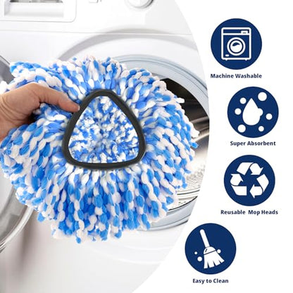 Spin Mop Replacement Head Compatible with RinseClean 2-Tank System, 3 Pack Machine Washable Mop Refills, Removes Dust, Hair & Kitchen Dirt