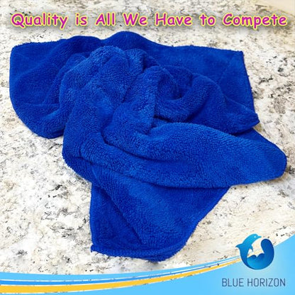 Microfiber Fingers Dusting & Cleaning Mitt and Large Towel Set, Machine Washable, Highly Absorbent Car Detailing Cleaner for Drying, Washing and Wax Polishing (1 Green Mitt, 1 Blue Towel)