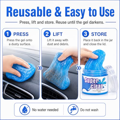 2 Pack Car Cleaning Gel, Universal Interior Detail Putty for Auto Air Vents, Dashboard, Console, and Electronics, Reusable Dust Cleaner for Car Accessories, Laptop & Keyboard (Blue)