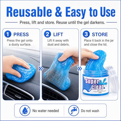 2 Pack Car Cleaning Gel, Universal Interior Detail Putty for Auto Air Vents, Dashboard, Console, and Electronics, Reusable Dust Cleaner for Car Accessories, Laptop & Keyboard (Blue)