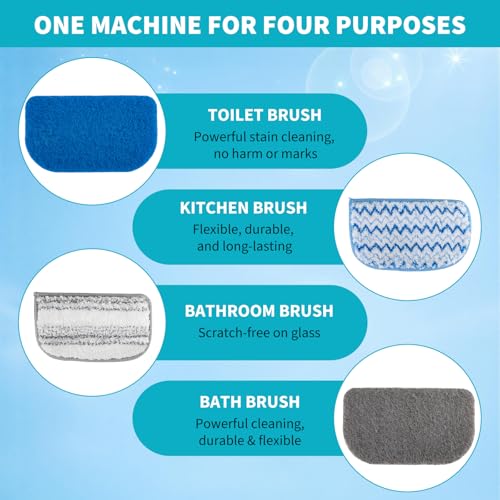 Tub Brush Scrubber with Long Handle, Durable Tub Scrubber with 4 Versatile Cleaning Heads, No-Scratch, Powerful Deep-Clean Tile Scrubbers, for Shower Bathroom Kitchen Bathtub Toilet