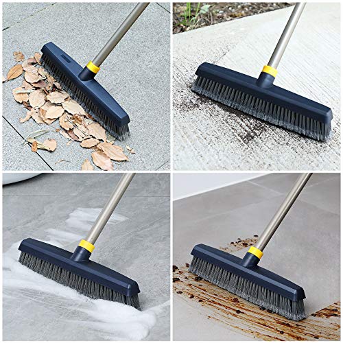 Yocada Push Broom Brush Stiff Bristles 12.8" Broom Head Telescopic Heavy-Duty Outdoor Commercial for Cleaning Bathroom Kitchen Patio Garage Deck Concrete Wood Stone Tile Floor