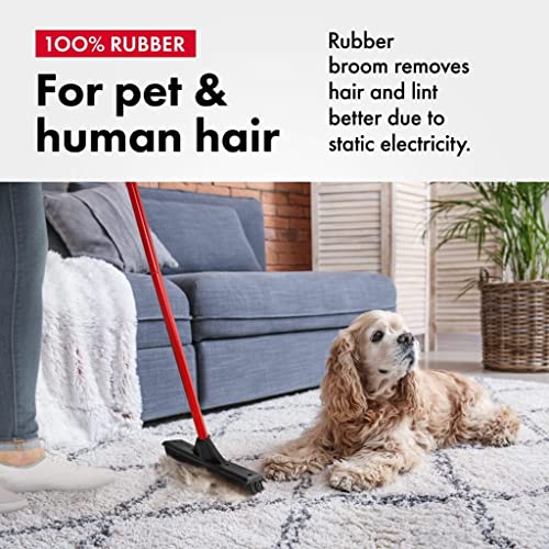 Pet Hair Remover Rubber Broom with Built in Squeegee - Carpet Rake for Pet Hair Removal on Hardwood Floor, Carpet & Tile - Picks Up More Dust & Debris - Rinse to Clean - size: 4 Piece Handle