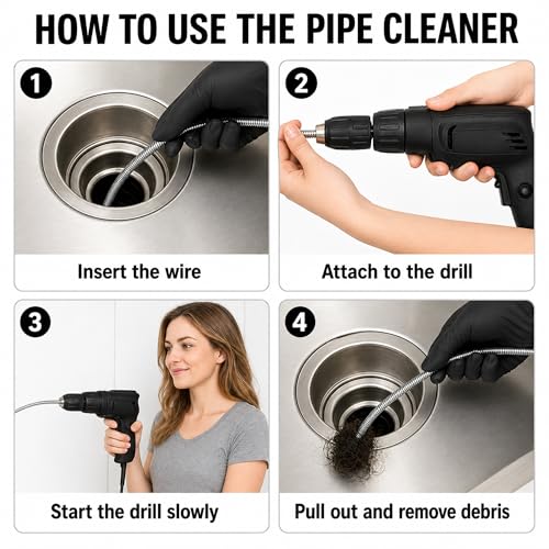 Drain Snake Clog Remover Kit, 16.4Ft / 5M Drain Auger Cable with Auto Feed Tool & Drill Adapter,79 Inch / 2M Grabber Claw, Hair Drain Cleaner for Sink Shower Tub Gutter Downspout