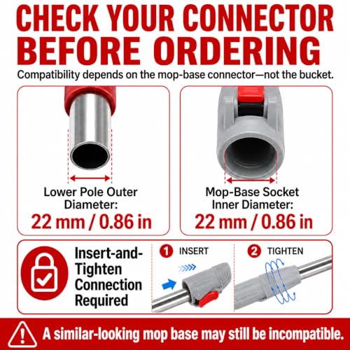 RinseWise Spin Mop Replacement Handle Only, 3-Section Stainless Steel Pole with 35/49/61 in Length Options, Fits All Tsmine FunClean Models, Not Universal, No Mop Head, Base or Bucket - Red - color: Red
