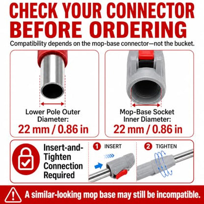RinseWise Spin Mop Replacement Handle Only, 3-Section Stainless Steel Pole with 35/49/61 in Length Options, Fits All Tsmine FunClean Models, Not Universal, No Mop Head, Base or Bucket - Red - color: Red