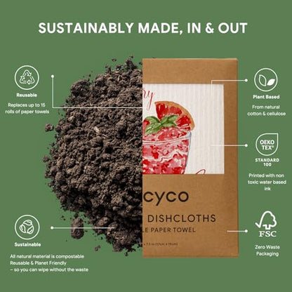 RECYCO Swedish Dishcloths for Kitchen | 6 Pack Cocktails Washable Dish Rags | Cellulose Reusable Cleaning Paper Towels | Absorbent Counter Dish Cloth Sponge Kitchen Wipes, 8" L x 7" W - color: Cocktails - 6 Pack