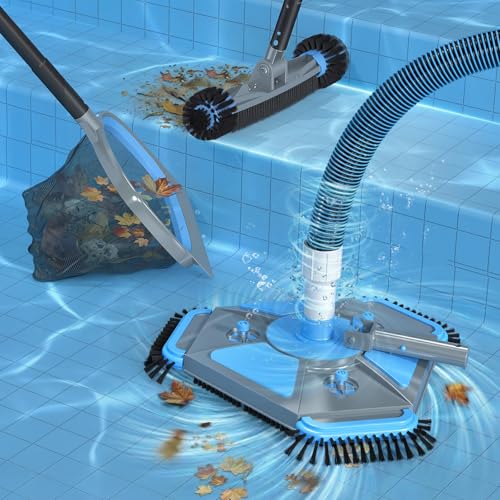 UIRWAY 3-in-1 Deluxe Swimming Pool Cleaning Kit - Includes Upgrade Heavy Duty Triangular Pool Vacuum Head, Detachable Brush, Deep Leaf Skimmer Net Inground & Above Ground Pools Cleaning(No Pole) - size: 13.5" Vacuum Head