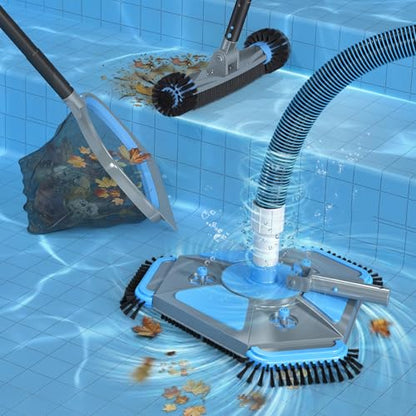 UIRWAY 3-in-1 Deluxe Swimming Pool Cleaning Kit - Includes Upgrade Heavy Duty Triangular Pool Vacuum Head, Detachable Brush, Deep Leaf Skimmer Net Inground & Above Ground Pools Cleaning(No Pole) - size: 13.5" Vacuum Head