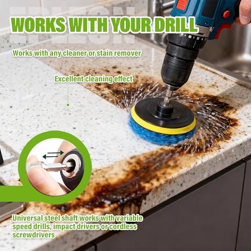 4 Inch Drill Brush Scrub Pads Cleaning Kit, 5X Faster Cleaning, Reusable Double Sided Scrub Pad for Bathroom Shower Tub Tile Grout Kitchen Toilet Hard Surfaces, 9 Pack(Blue) - color: Blue