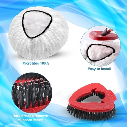 2 Pack Spin Mop Heads Replacement Compatible with O Cedar EasyWring 1Tank, Upgraded Scrub Brush,4 Section Mop Handle and 1 Base Combo Set, Microfiber Replace Head Refill - color: White