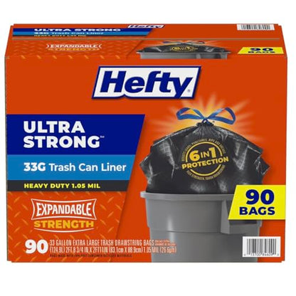Heftys Ultra Strong Drawstring Trash Bags, Unscented, 33 gal., 90 ct.