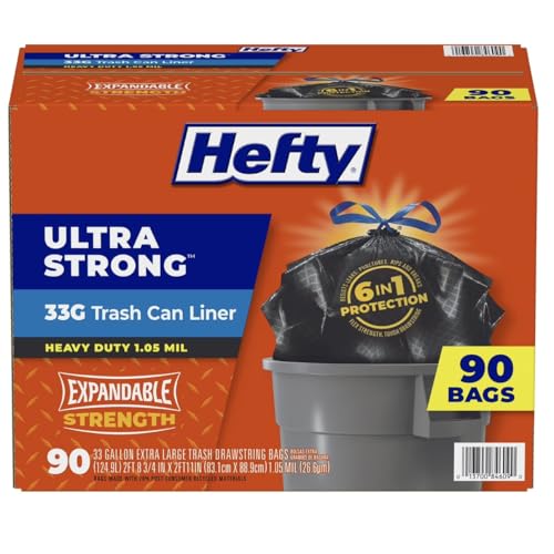 Heftys Ultra Strong Drawstring Trash Bags, Unscented, 33 gal., 90 ct.