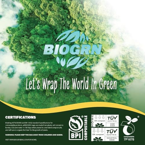 60-64 Gallon Compostable Trash Bags, 12 Count, 2 Mil Heavy Duty Flat Top Large Trash Bags, 243L Lawn & Yard Waste Bags for Outdoor Garden Cleanup, ASTM D6400 BPI & OK Compost HOME Certified - color: 64Gallon, Flat Top, 12 Count