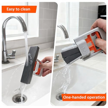 Self Squeezing Mini Mop, Orange Small Sponge Mop, Wet and Dry Use Cleaning System, Foldable Desktop Mop, One-Hand Squeeze Handle and Replaceable Head - color: Orange
