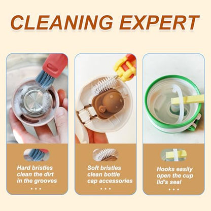 3 in 1 Multifunctional Cup Lid Gap Cleaning Brush Set, Portable Bottle Cleaning Brush, Home Kitchen Crevice Cleaning Tools for Bottles, Cups, and Tight Spaces, 2PCS (Red and Blue)