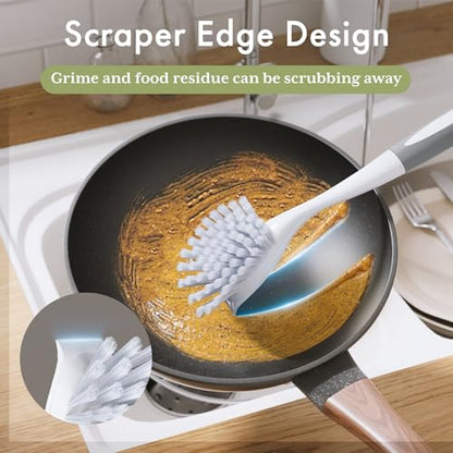 Amazer Dish Brush, 2 Pack Dish Scrubber with Handle, Kitchen Dishes Brushes, Scrub Brush with Stiff Bristles for Cleaning, Sink, Pots, Pans - color: Gray+black, size: 2 Pack