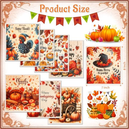 Lucomb 8 Pack Thanksgiving Swedish Dishcloths for Kitchen, Reusable Soft Kitchen Towels Dish Cloths Set Absorbent Sponge Cleaning Washable Quick Drying Bar Hand Washing - color: Thanksgiving Days