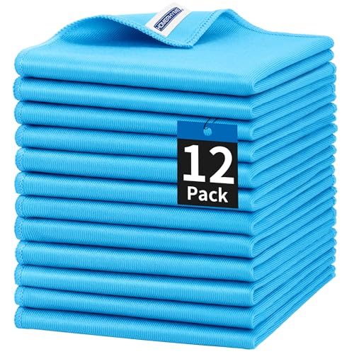 Microfiber Glass Cleaning Cloth, 12 Pack Window Glass Cleaning Rags, Reusable Lint-Free Streak Free Polishing Cloth Wipes for Stainless Steel, Eyeglasses, Mirrors, Screens & Lenses,12" 12" - color: Blue, size: 12" x 12"
