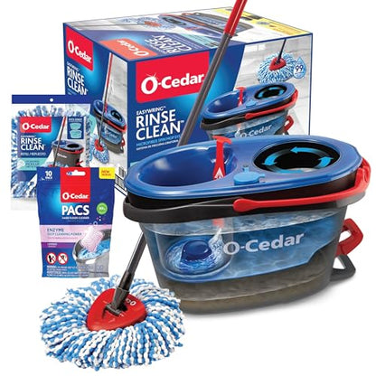 O-Cedar EasyWring RinseClean Microfiber Spin Mop & Bucket Floor Cleaning System with 1 Extra Refill with Lavender Pac (Variety Pack) - style: RinseClean Spin Mop & Bucket + 1 Extra Refill + Lavender PACS