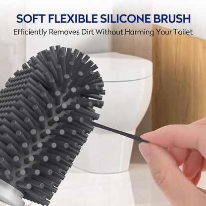Dark Gray Toilet Bowl Cleaner Set - Silicone Toilet Brush and Holder for Deep Cleaning - color: Dark Gray