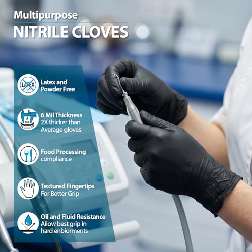 Nitrile Gloves Disposable 6 Mil Black Heavy Duty for Cooking/Food Handling/Tattoo/Hair Dye/Barber/Cleaning/Industrial - size: X-Large (100 count)