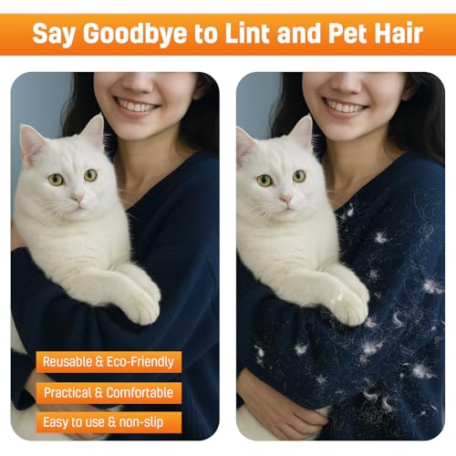 3pcs Large Pet Hair Removal Gloves for Cats | Electrostatic Magic Brush for Clothes, Beds, Sofa, Carpets | Fur Hero | Thickened Newly Upgraded | Fur Remover Mitt for Dogs, 2 Gloves + 1 Lint Scraper