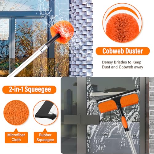 26FT High Reach Duster with Extension Pole 5-20FT, 4-in-1 Cleaning Kit with Universal Swivel Joint | High Ceiling Fan Cleaner, Cobweb Duster & Window Squeegee for Safe High-Reach Cleaning - size: 20FT Pole