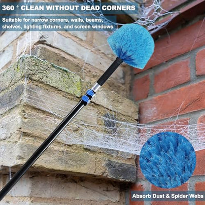 4 Pack Cobweb Duster Head Brush-Twist-On Spider Web Brush for Outdoor & Indoor Web Cleaning // Fits Standard Acme Threaded Poles // Cobweb Duster Brush Head Only-Blue - style: 4 PACK