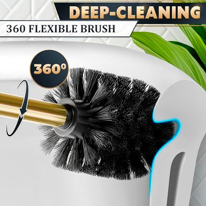 Gold Toilet Brush with Square Holder - Toilet Brush and Holder Set Gold, Stainless Steel Handle with Splash Shield, Replaceable Head and Removable Inner Cup - Freestanding Bathroom Toilet Cleaning Set - color: Gold Rounded Square