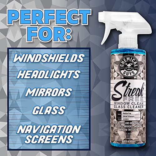 Chemical Guys CLD300 Streak Free Glass & Window Cleaner (Works on Glass, Windows, Mirrors, Navigation Screens & More; Car, Truck, SUV and Home Use), Ammonia Free & Safe on Tinted Windows, 128 fl oz - style: 128 oz (Pack of 1)