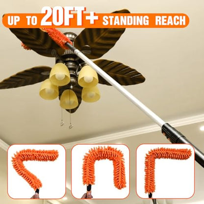 LAANPOLE 26FT Reach Ceiling Fan Cleaner Duster, Fan Blade Cleaner Kit with 5-20FT Extension Pole, Microfiber Duster & Replaceable Cleaning Cloth for Blades, Ceiling, Furniture - size: 20FT