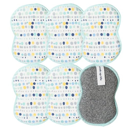 Sponge Set in Dot Blue, 6 Pack Super Absorbent Washable Reusable Cleaning Sponges Made from Recycled Materials, Durable Eco Friendly Kitchen Sponges - color: Dot Blue